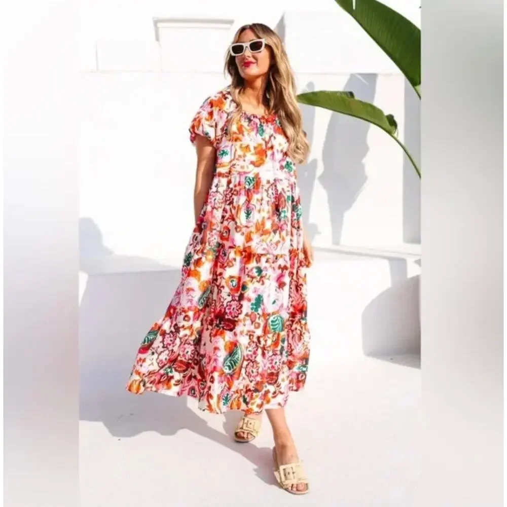 IVY CITY CO Harvey Tent Maxi Dress Pink Cream Red Floral Sz M NWT {DD21} - Picture 4 of 9